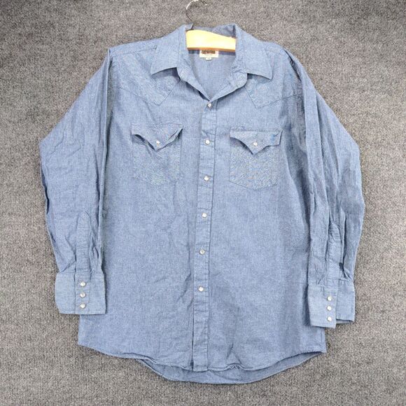 Fly Cattleman Pearl Snaps Button Down Shirt Long Sleeve Mens Size M Blue - Picture 2 of 12